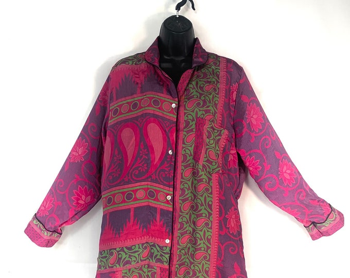 M. Romilly Silk Shirt Dress, Long Sleeve with Pocket and buttons at front UK-M Size Loose & Comfy SKU:321-4960