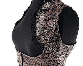 Underbust Corset Top Rose L; Vintage Silk Brocade Handmade (SKU:443-9020)