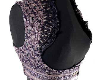 Underbust Corset Top Rose L; Vintage Silk Brocade Handmade (SKU:443-9014)