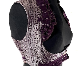 Underbust Corset Top Rose L; Vintage Silk Brocade Handmade (SKU:443-9015)