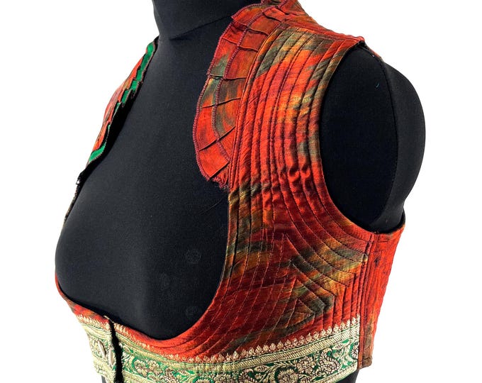 2XL Underbust Corset Top Bustier handmade in Vintage Silk Brocade  SKU:445-8881