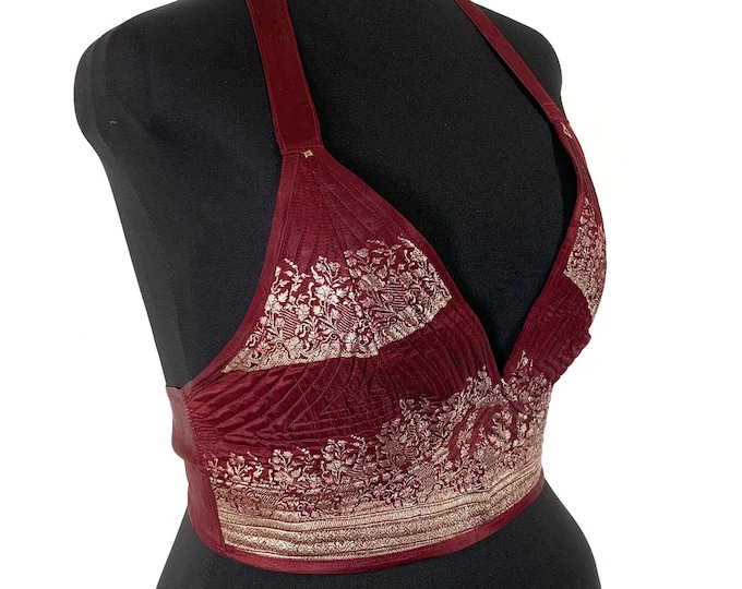 2XL. Phoenix Tribal Top. New cut. Silk brocade, Steampunk Pagan, Bohemian, Larp, Goth, Celtic crop top SKU:1026-5966