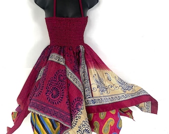 XL Dana Silk Fairy Dress; Midi 38" (97cm) length up-to 52” (133cm) waist Boho Sundress  SKU:903-4888