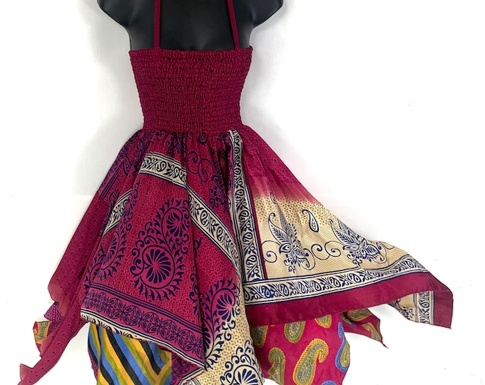 XL Dana Silk Fairy Dress; Midi 38" (97cm) length up-to 52” (133cm) waist Boho Sundress  SKU:903-4888