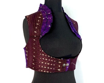 Underbust Corset Top Rose XL; Vintage Silk Brocade Handmade (SKU:444-2872)