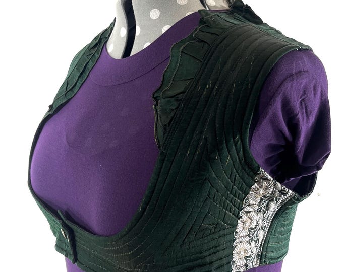 6XL. Corset Style Bustier Bra Top handmade in Vintage Silk Brocade.  Choli Plus Plus Size Laced Top  SKU:449-9025