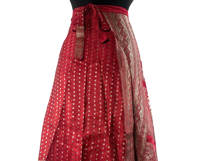 Pemberin Midi One Size Wrap Skirt in Upcycled Heavy Silk Brocade Sari. (One Layer A-Line Saree Wrap Skirt) SKU:2031-6369