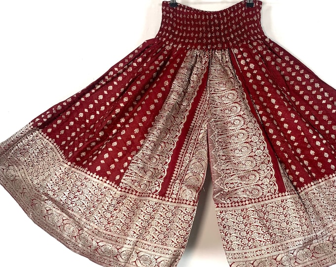 Martha Plus Size Short Leg Culottes in Silk Brocade with XL elasticated waist for a fuller figure. (Wide Leg Palazzo Pants) SKU:816-6097