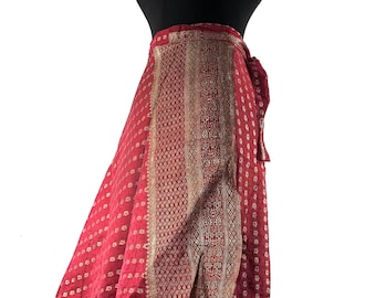 Pemberin Maxi Wrap Skirt - Silk Brocade - Two Layer - A-Line - One Size SKU:2035-6320