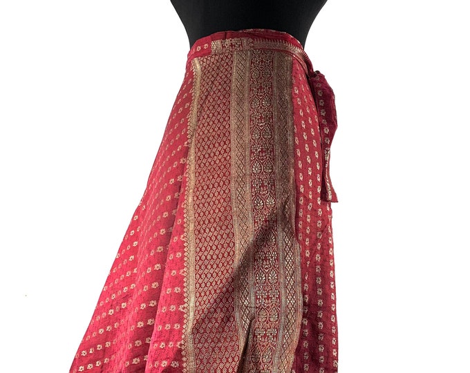 Pemberin Maxi One Size Wrap Skirt in Upcycled Heavy Silk Brocade Sari. (Two Layer A-Line Wrap Skirt) SKU:2035-6320