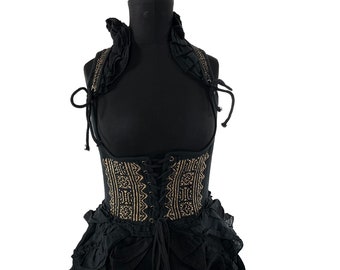 Elisa Cotton Boho Corset Dress in Black.