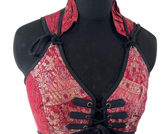 XL. Fae Corset Top; handmade from silk brocade  SKU:3034-8279