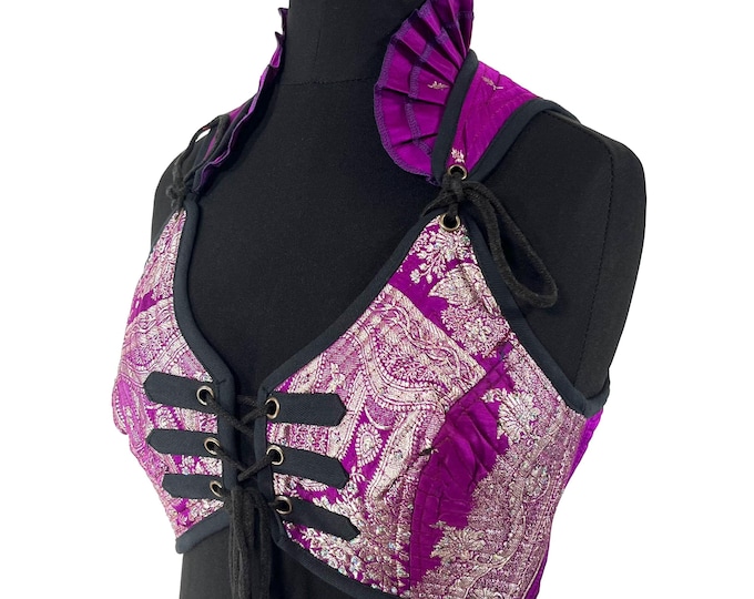 Size Small. Fae Corset Top; handmade from silk brocade  SKU:3031-8272