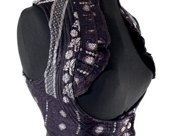 Underbust Corset Top Rose L; Vintage Silk Brocade Handmade (SKU:443-9013)