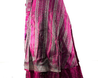 Pemberin Maxi One Size Wrap Skirt in Upcycled Heavy Silk Brocade Sari. (Two Layer A-Line Wrap Skirt)  SKU:2035-8422
