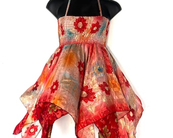 XL Dana Silk Fairy Dress; Midi 38" (97cm) length up-to 52” (133cm) waist Boho Sundress  SKU:903-8556