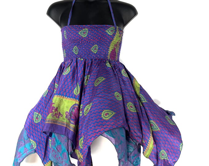 XL Dana Silk Fairy Dress; Midi 38" (97cm) length up-to 52” (133cm) waist Boho Sundress  SKU:903-8542