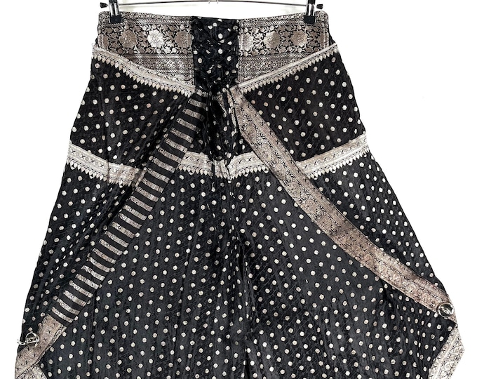 2XL. Tulip Palazzo Pants in Silk Brocade; Split open leg harem trouser SKU:796-7987