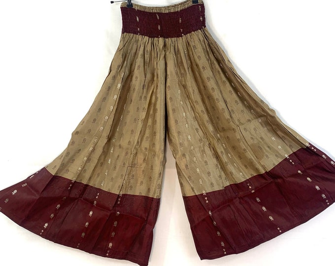 Seconds] Juliana Plus Size Culottes. DAMAGE REDUCED Silk Brocade with XL elasticated waist for a fuller figure. Palazzo Pants, Wide Leg