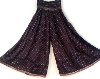 Juliana Plus Size Culottes - Silk Brocade - Wide Leg Palazzo Pants (SKU:820-3233)