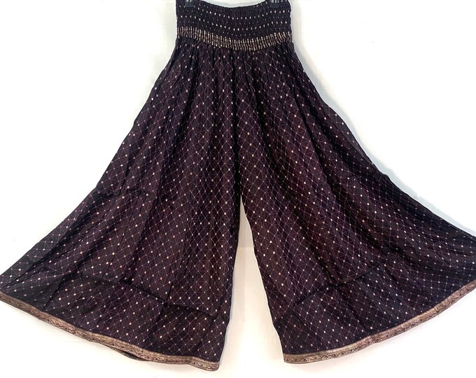 Juliana Plus Size Culottes. Silk Brocade XL Palazzo Pants elasticated waist for a fuller figure.  Wide Leg Trousers