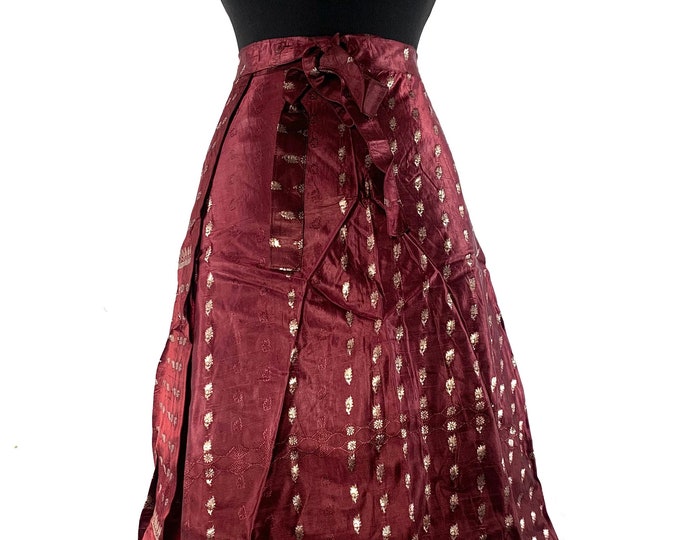 Pemberin Maxi One Size Wrap Skirt in Upcycled Heavy Silk Brocade Sari. (Two Layer A-Line Wrap Skirt) SKU:2035-6331