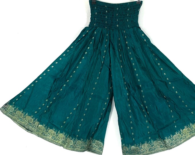 Malika One-Size Trousers Short Leg Culottes in Silk Brocade with elasticated waist for all day comfort (Wide Leg Palazzo Pants) SKU:815-6616
