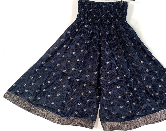 Malika One-Size Short Leg Culottes in Silk Brocade with elasticated waist for all day comfort. (Wide Leg Palazzo Pants) SKU:815-6103