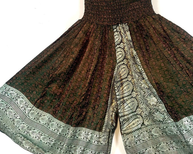 Marion Plus Plus Size Short Leg Culottes in Silk Brocade with elasticated waist for a fuller figure. (Wide Leg Palazzo Pants) SKU:817-6126
