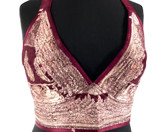 M. Phoenix Tribal Top. New cut. Silk brocade, Steampunk Pagan, Bohemian, Larp, Goth, Celtic crop top SKU:1023-7656