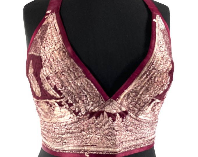 M. Phoenix Tribal Top. New cut. Silk brocade, Steampunk Pagan, Bohemian, Larp, Goth, Celtic crop top SKU:1023-7656
