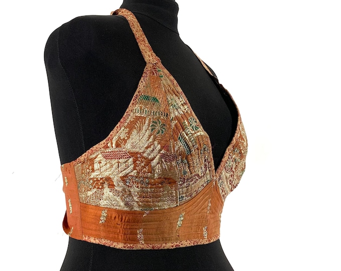 4XL. Phoenix Tribal Top. New cut in Up-cycled Silk brocade. Big Cleavage. SKU:1028-5927