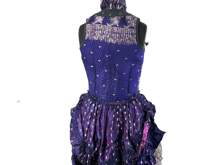 S. Varuna Corset Bustier Dress in Silk Brocade with long body; Larp, Steampunk, Gothic SKU:2002-7505