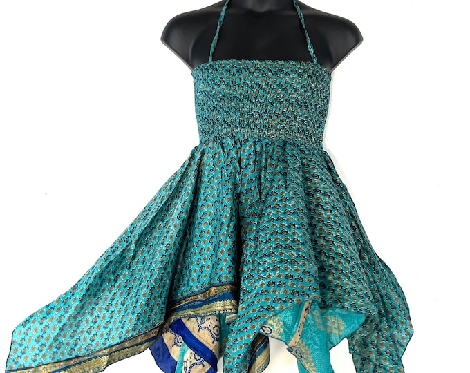 XL Dana Silk Fairy Dress; Midi 38" (97cm) length up-to 52” (133cm) waist Boho Sundress  SKU:903-8543
