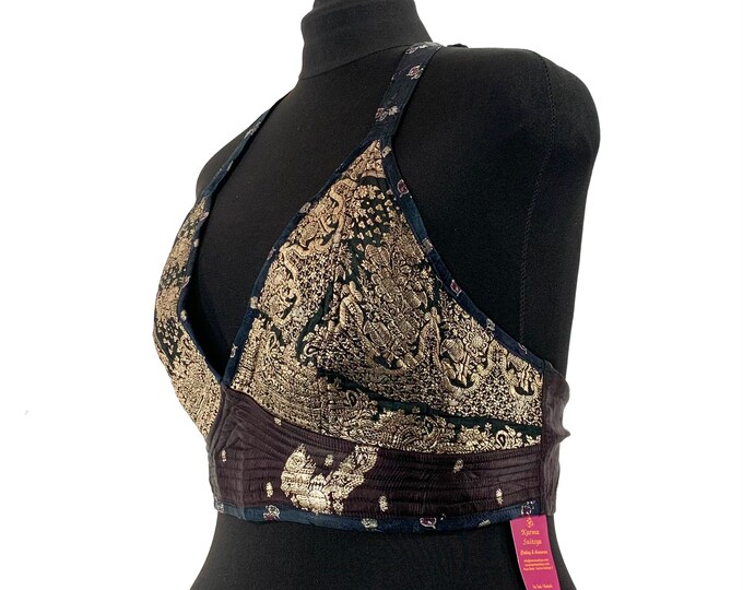 4XL. Phoenix Tribal Top. New cut in Up-cycled Silk brocade. Big Cleavage. SKU:1028-5916
