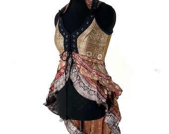 L. Sophia Corset Dress with a Hi-Low tiered skirt. Vintage Silk Brocade (SKU:2000-8614)