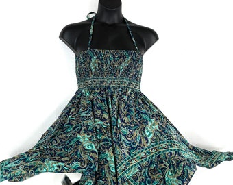 Silk Fairy Dress, Gina Midi Sundress Plus Size 38" long perfect for Summer travel (Spring Garden Summer Silk) SKU:906-5150