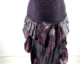 Bustle Wrap Over Skirt Vintage Silk Brocade, Luna M/L; Tribal Belly Dance mini skirt, Steampunk Festival Cosplay Tail Skirt SKU:221-7139