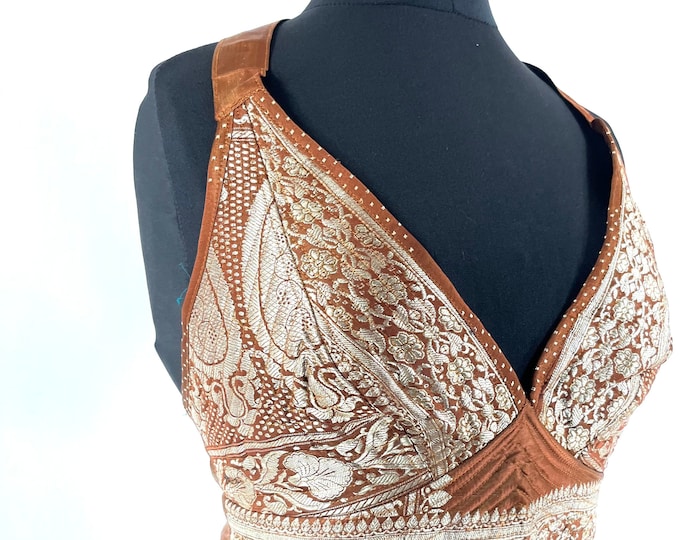 M. Phoenix Tribal Top. New cut. Silk brocade, Steampunk Pagan, Bohemian, Larp, Goth, Celtic crop top SKU:1023-7646