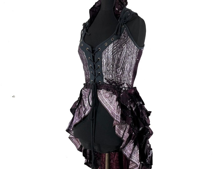 S. Varuna Corset Bustier Dress in Silk Brocade with long body; Larp, Steampunk, Gothic SKU:2002-7504
