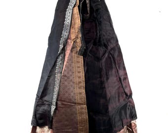 Pemberin Maxi One Size Wrap Skirt in Upcycled Heavy Vintage Silk Brocade Sari. (Two Layer A-Line Wrap Skirt)  SKU:2035-8428