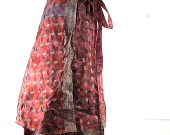 Pemberin Maxi One Size Wrap Skirt in Upcycled Heavy Silk Brocade Sari. (Two Layer A-Line Wrap Skirt)  SKU:2035-8421