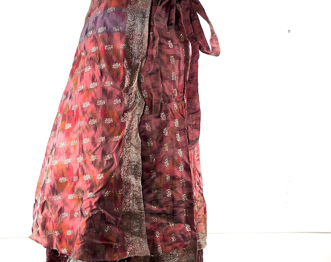 Pemberin Maxi One Size Wrap Skirt in Upcycled Heavy Silk Brocade Sari. (Two Layer A-Line Wrap Skirt)  SKU:2035-8421