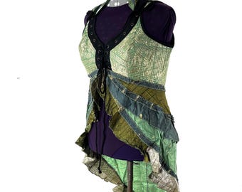 3XL Sophia Corset Dress - Hi-Low tiered skirt - Vintage Silk Brocade (SKU:2000-8596)