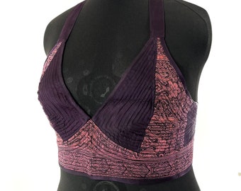 2XL Phoenix Tribal Top - New cut silk brocade halter top - Purple & pink (SKU:1026-7697)