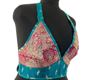 4XL. Phoenix Tribal Top. New cut in Up-cycled Silk brocade. Big Cleavage. SKU:1028-5912
