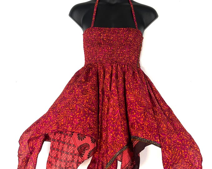XL Dana Silk Fairy Dress; Midi 38" (97cm) length up-to 52” (133cm) waist Boho Sundress  SKU:903-8552
