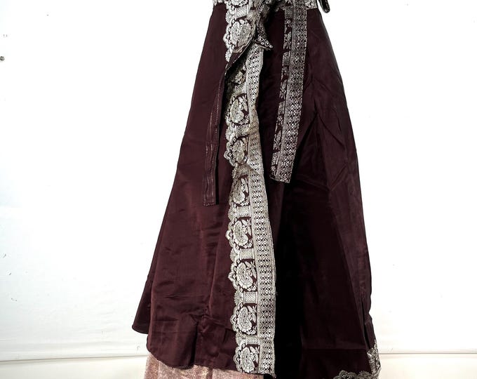 Pemberin Maxi One Size Wrap Skirt in Upcycled Heavy Silk Brocade Sari. (Two Layer A-Line Wrap Skirt)  SKU:2035-8411