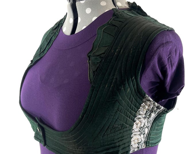 6XL. Corset Style Bustier Bra Top handmade in Vintage Silk Brocade.  Choli Plus Plus Size Laced Top  SKU:449-9025