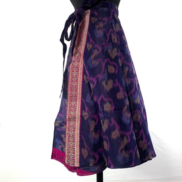 Pemberin Midi One Size Wrap Skirt in Upcycled Heavy Brocade Sari. (One Layer A-Line Saree Wrap Skirt) SKU:2031-6375